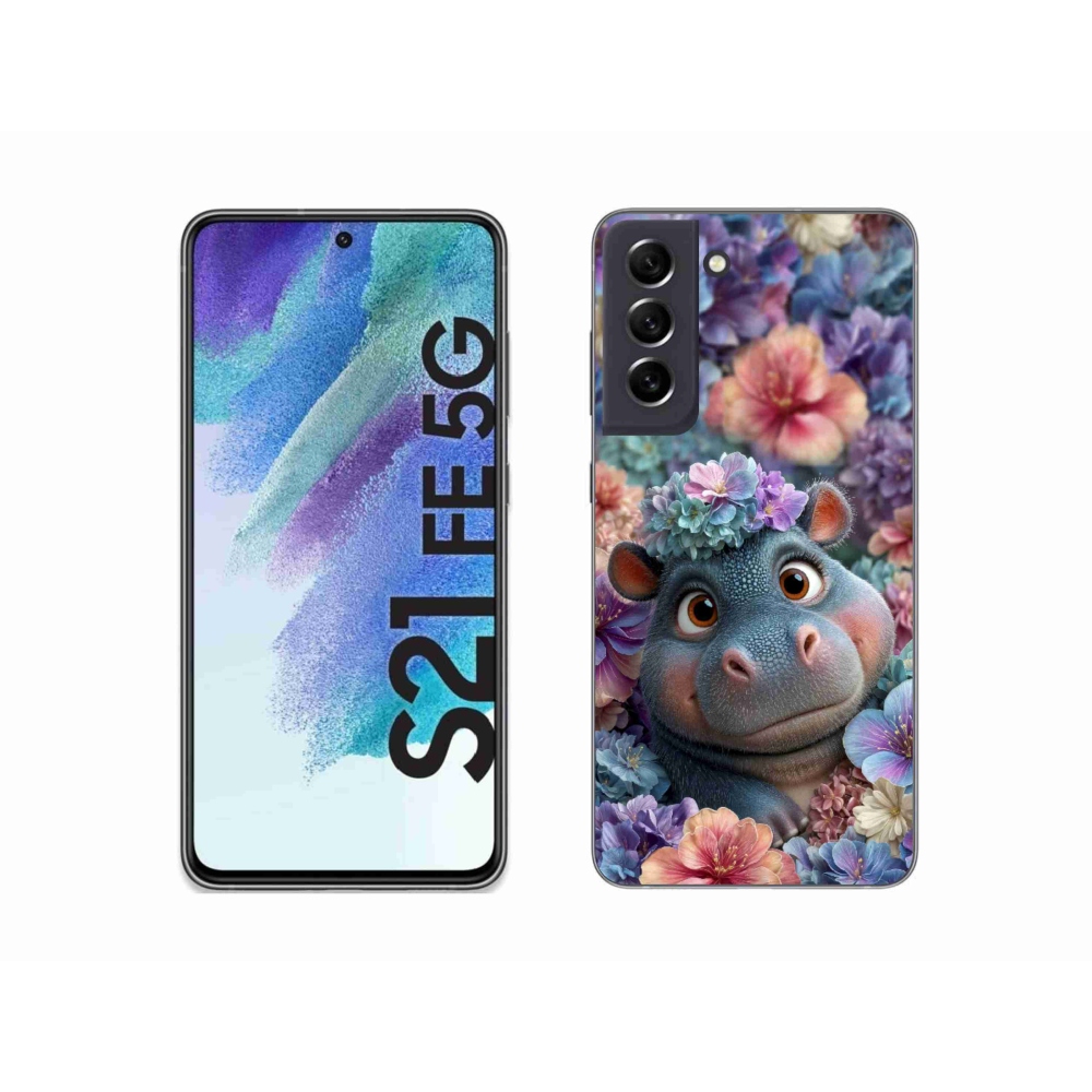 Gélový kryt mmCase na Samsung Galaxy S21 FE 5G - hrošík v kvetoch