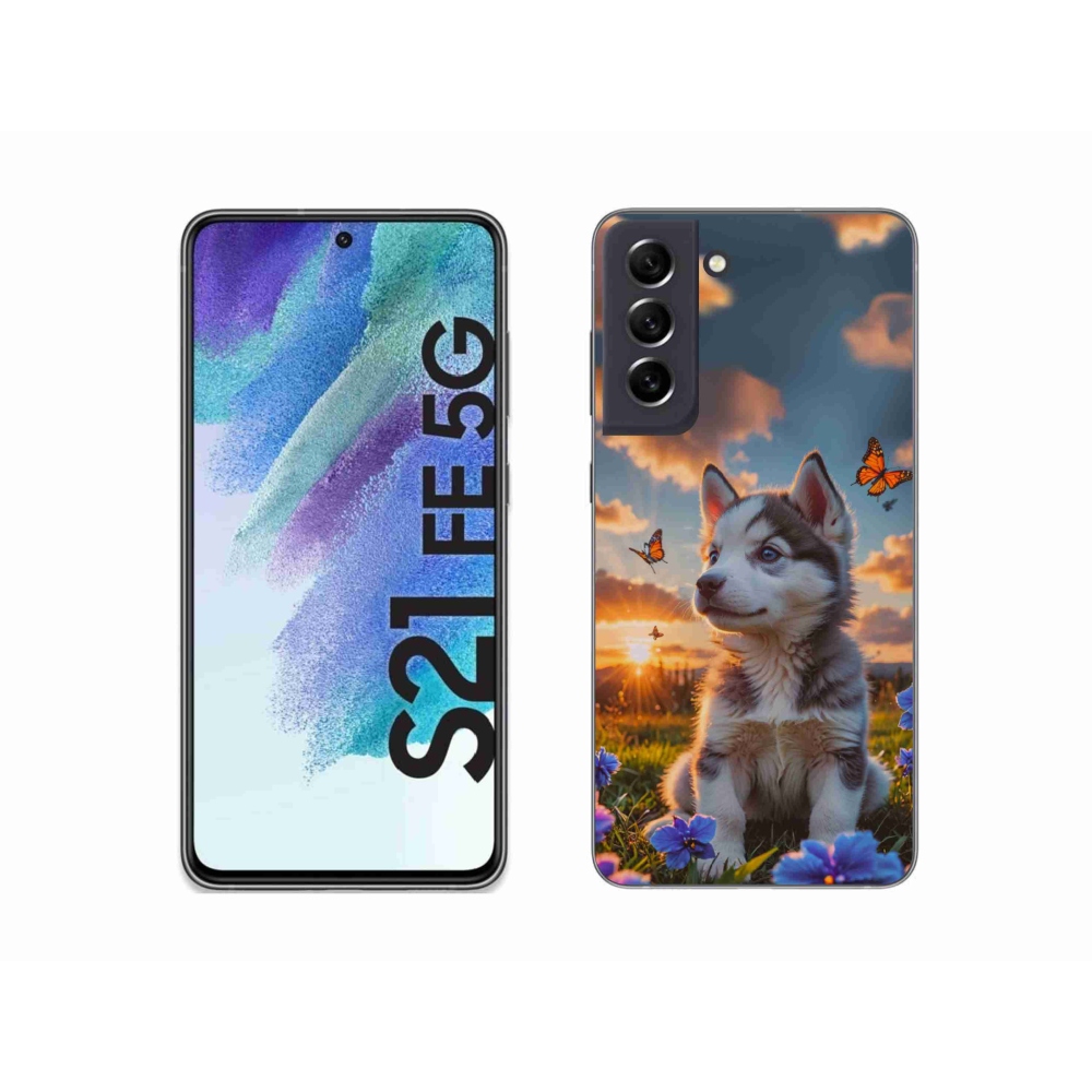Gélový kryt mmCase na Samsung Galaxy S21 FE 5G - husky pri západe slnka