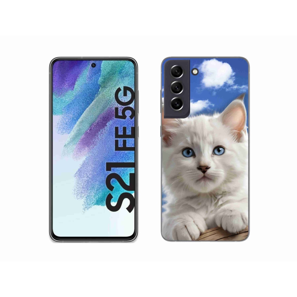 Gélový kryt mmCase na Samsung Galaxy S21 FE 5G - mačiatko a oblaky