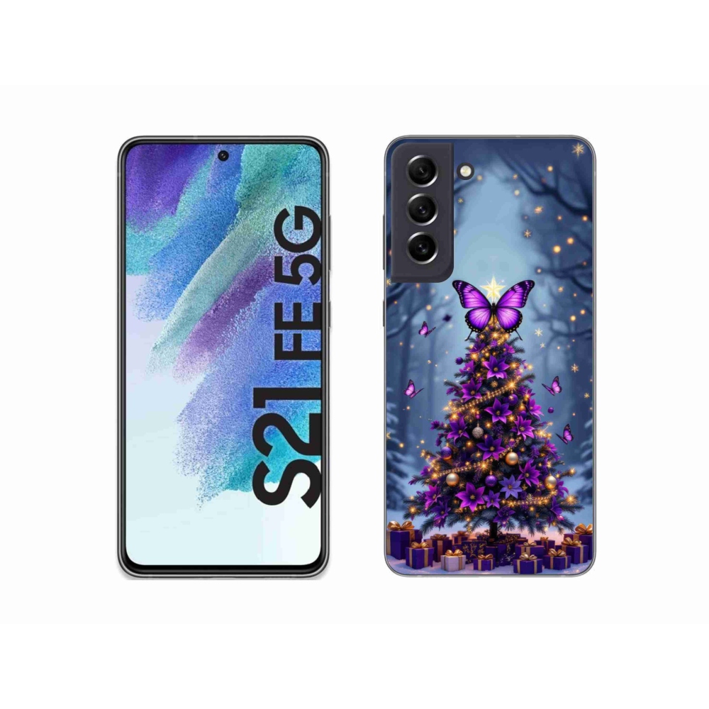 Gélový kryt mmCase na Samsung Galaxy S21 FE 5G - motýlí vianočný stromček