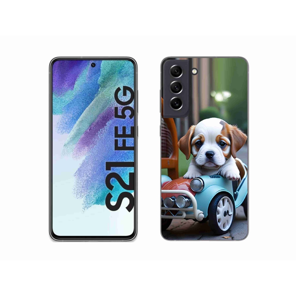 Gélový kryt mmCase na Samsung Galaxy S21 FE 5G - šteňa v retro aute
