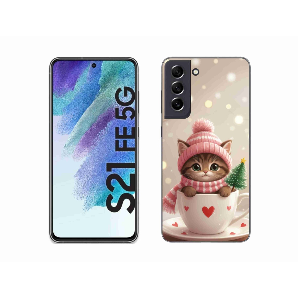 Gélový kryt mmCase na Samsung Galaxy S21 FE 5G - vianočné mačiatko v hrnčeku