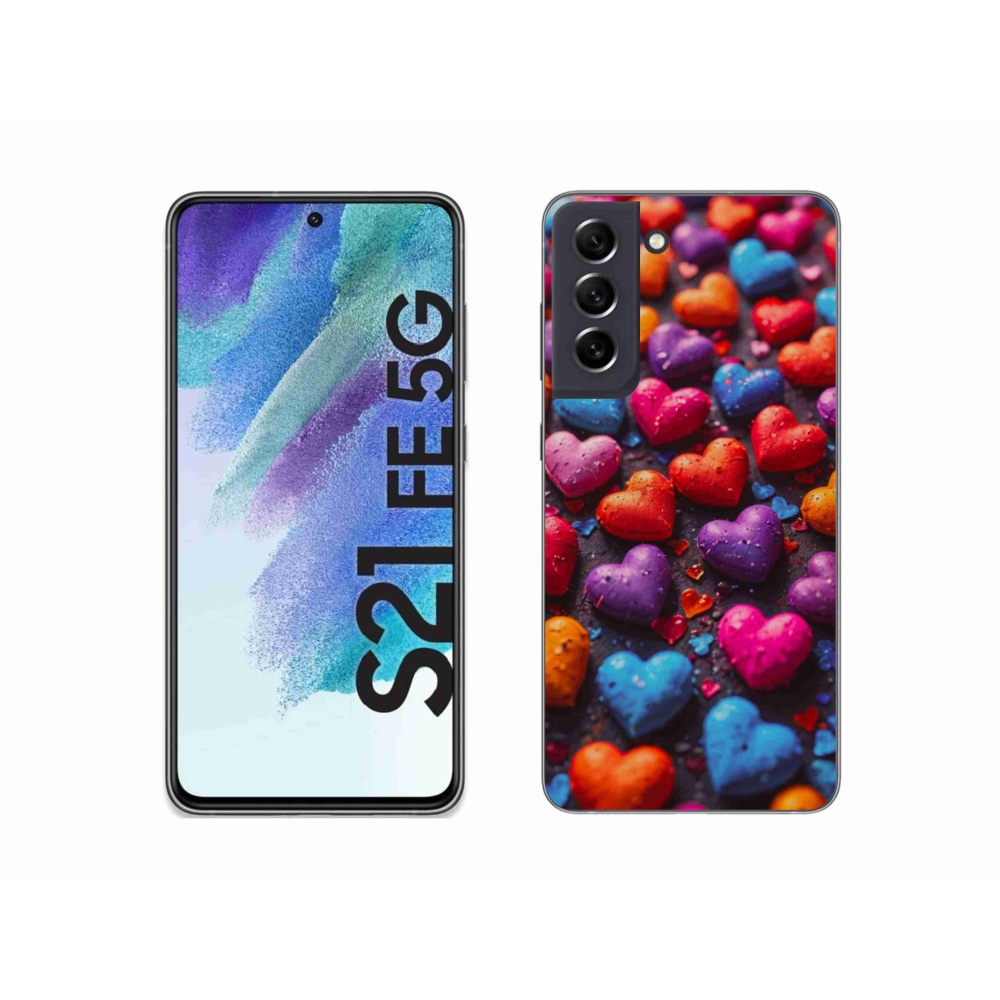Gélový kryt mmCase na Samsung Galaxy S21 FE - farebné srdcia