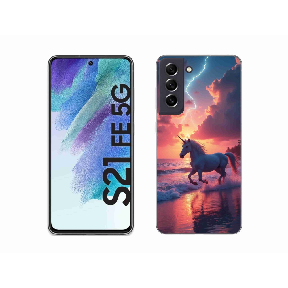 Gélový kryt mmCase na Samsung Galaxy S21 FE - jednorožec na pláži