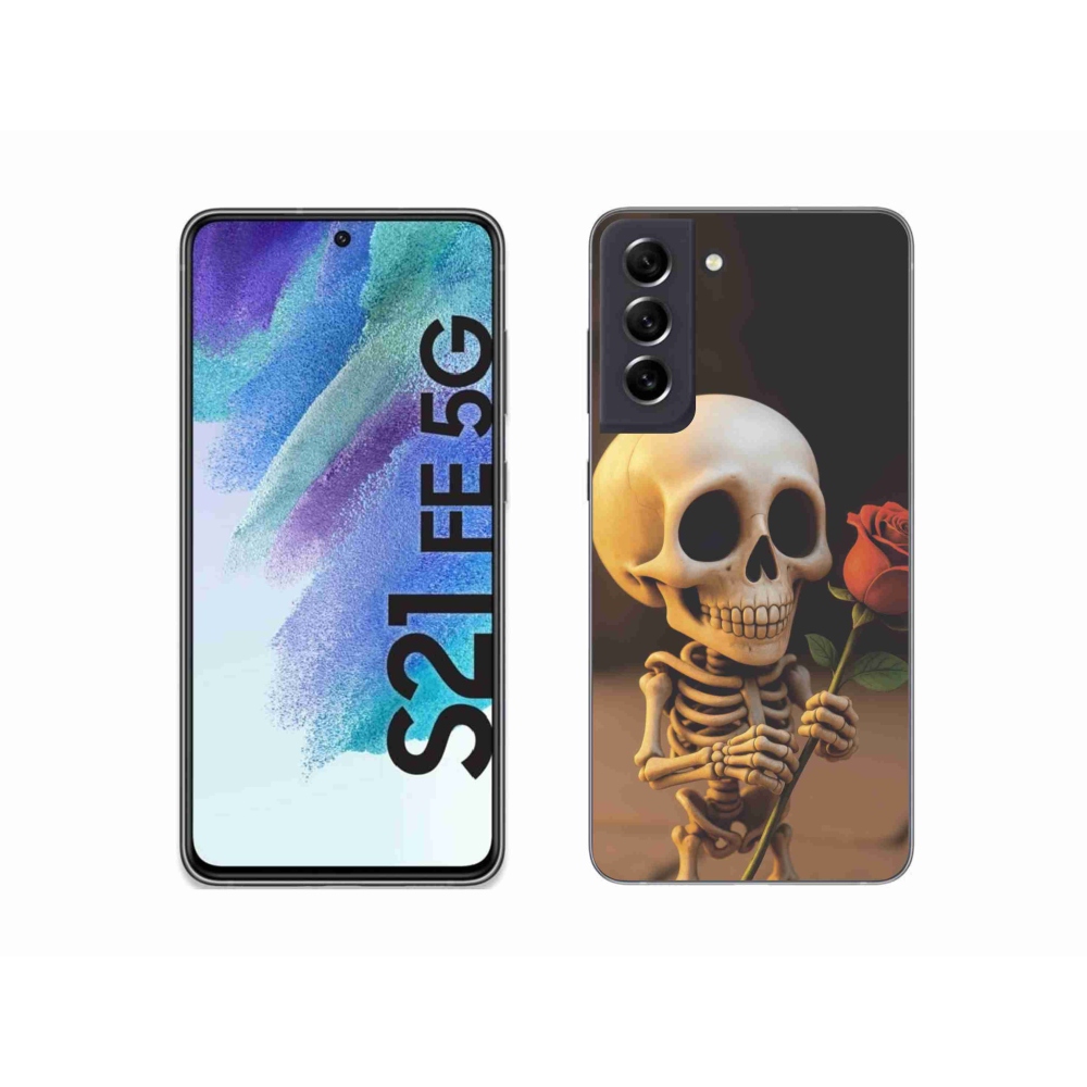 Gélový kryt mmCase na Samsung Galaxy S21 FE - kostlivec s ružou