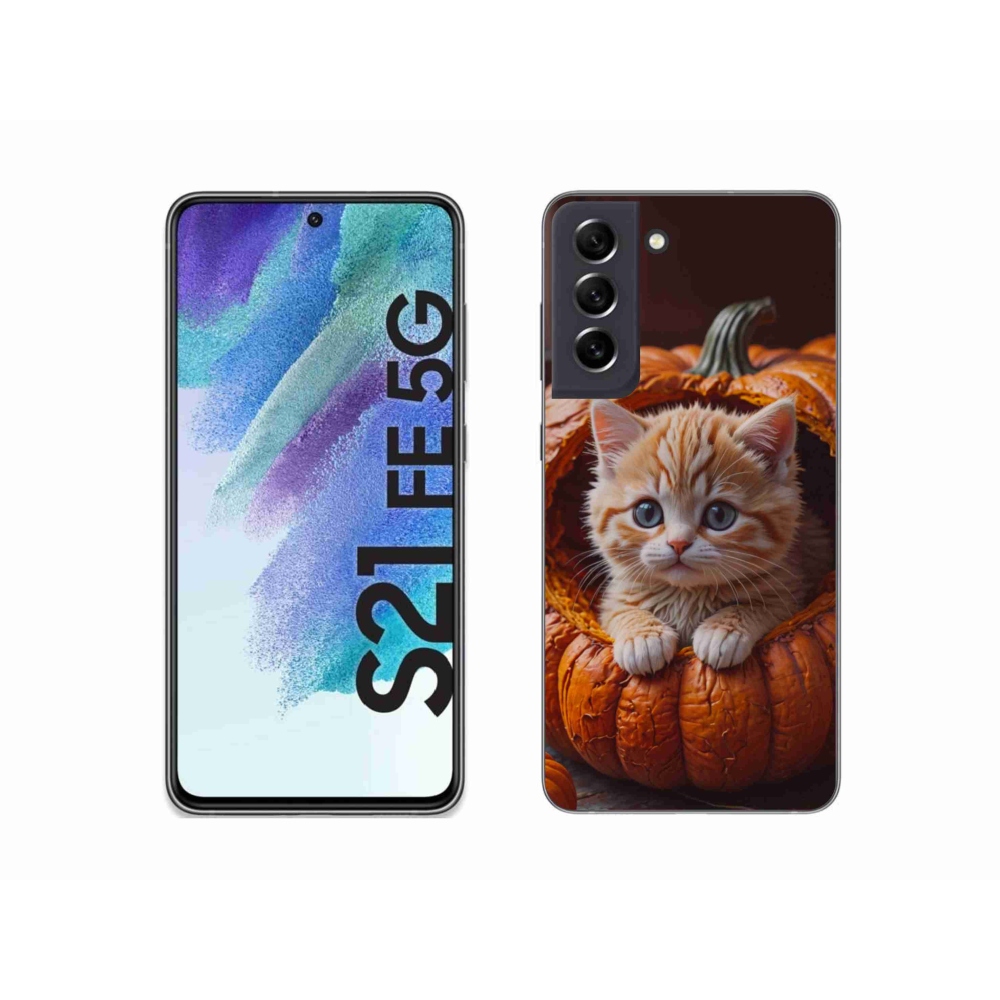 Gélový kryt mmCase na Samsung Galaxy S21 FE - mačiatko a tekvica 2
