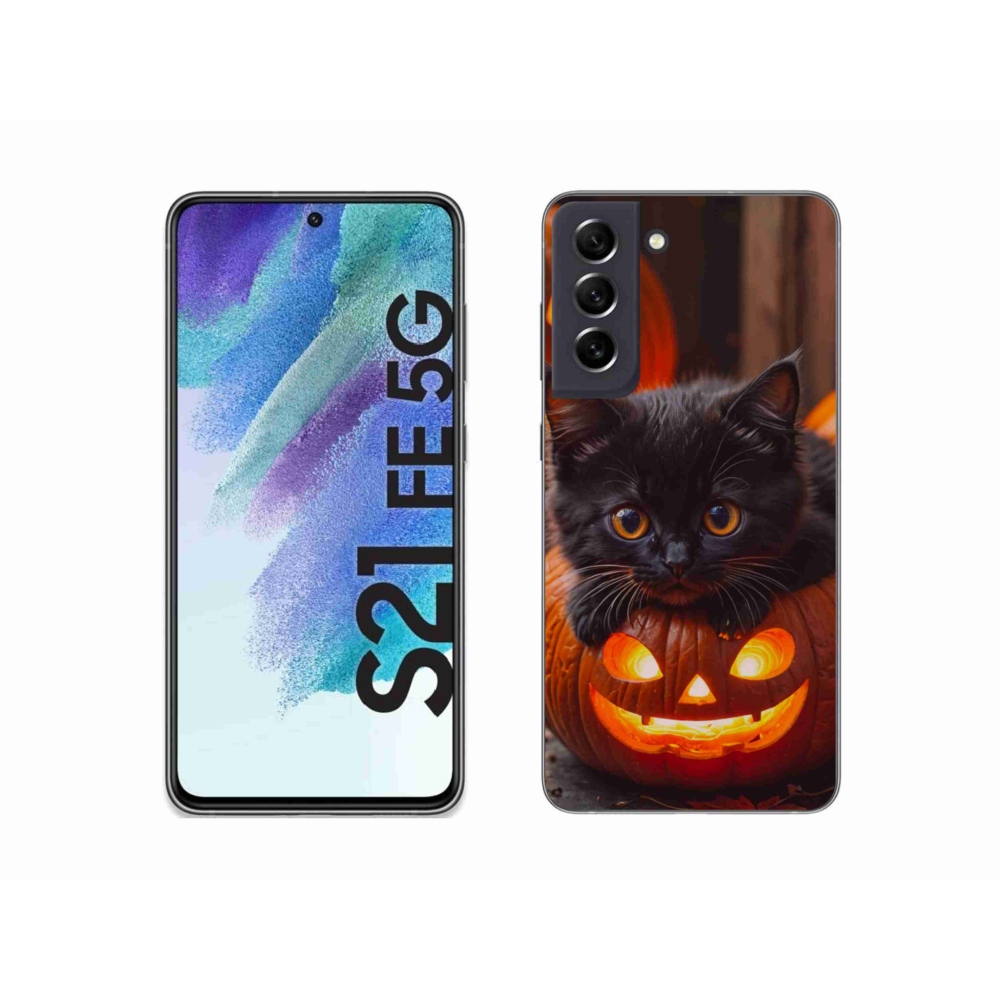 Gélový kryt mmCase na Samsung Galaxy S21 FE - mačiatko a tekvica
