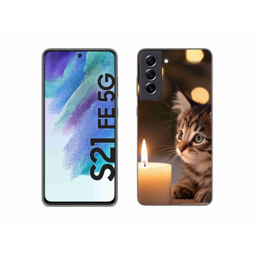 Gélový kryt mmCase na Samsung Galaxy S21 FE - mačiatko a sviečka