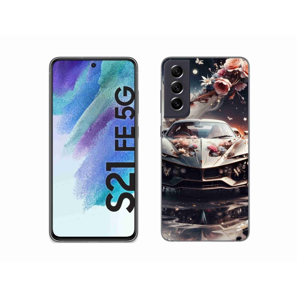 Gélový kryt mmCase na Samsung Galaxy S21 FE - kvetinový športový automobil