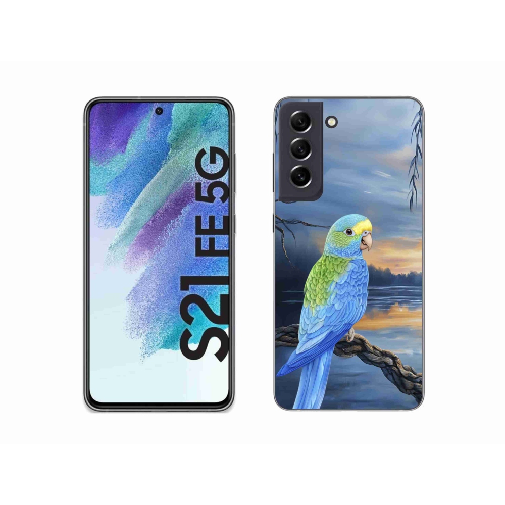 Gélový kryt mmCase na Samsung Galaxy S21 FE - modrý papagáj