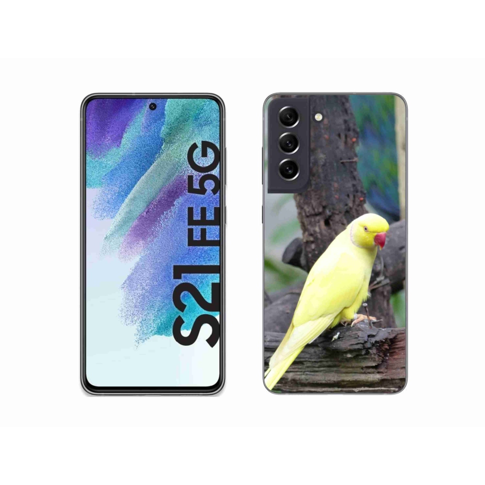 Gélový kryt mmCase na Samsung Galaxy S21 FE - papagáj alexander žltý