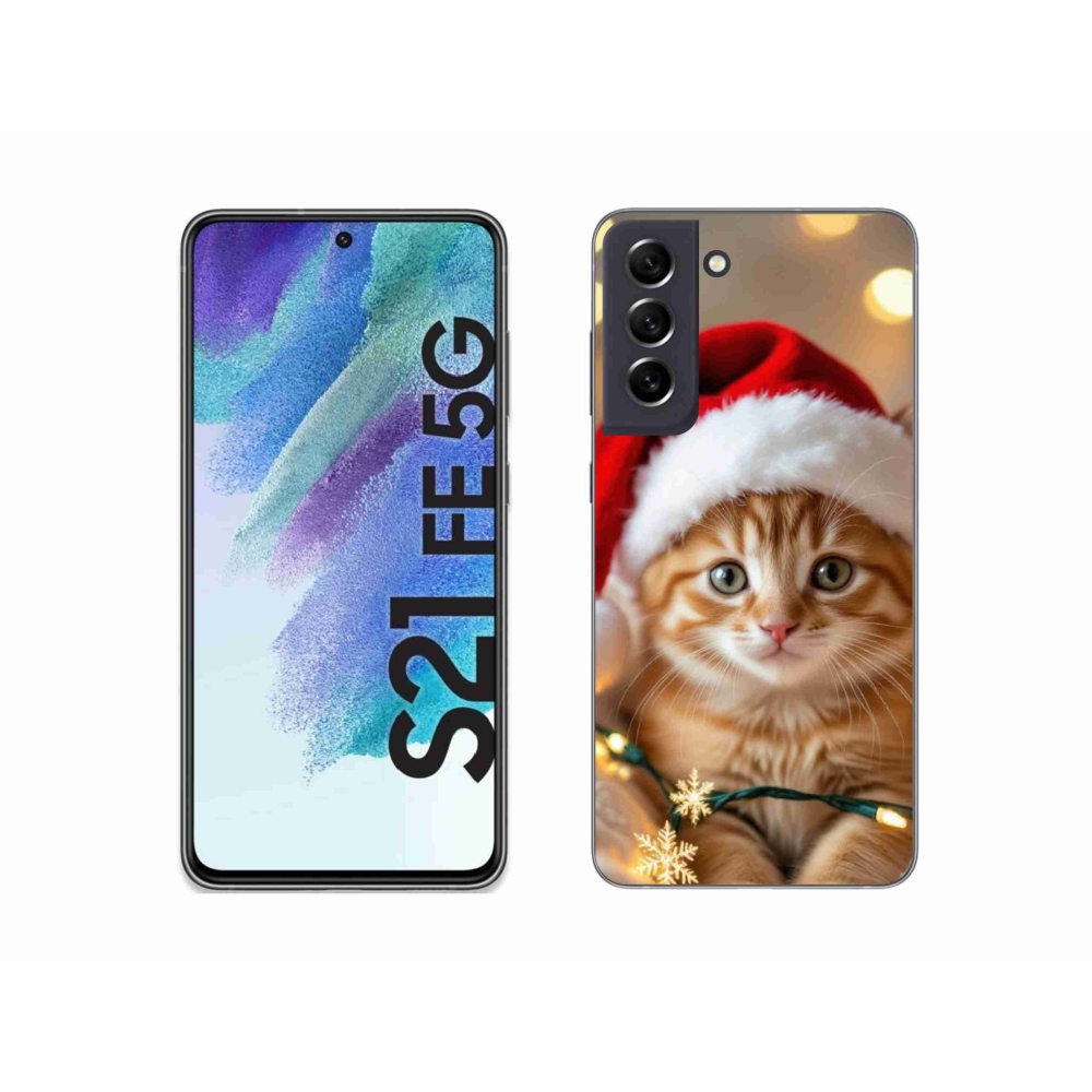 Gélový kryt mmCase na Samsung Galaxy S21 FE - vianočné mačiatko