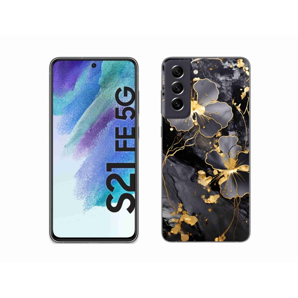 Gélový kryt mmCase na Samsung Galaxy S21 FE - zlaté kvety