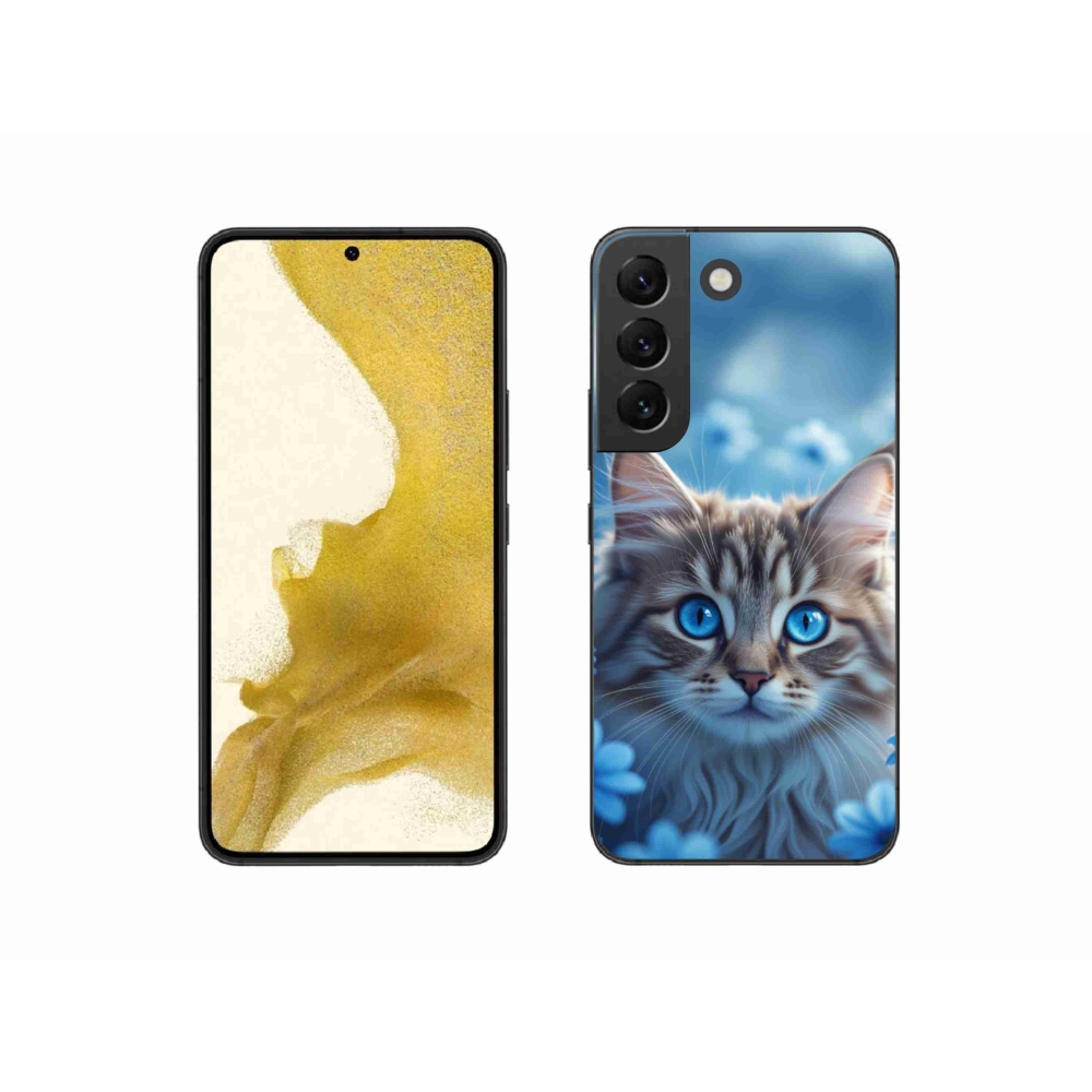 Gélový kryt mmCase na Samsung Galaxy S22 5G - mačiatko v modrých kvetoch