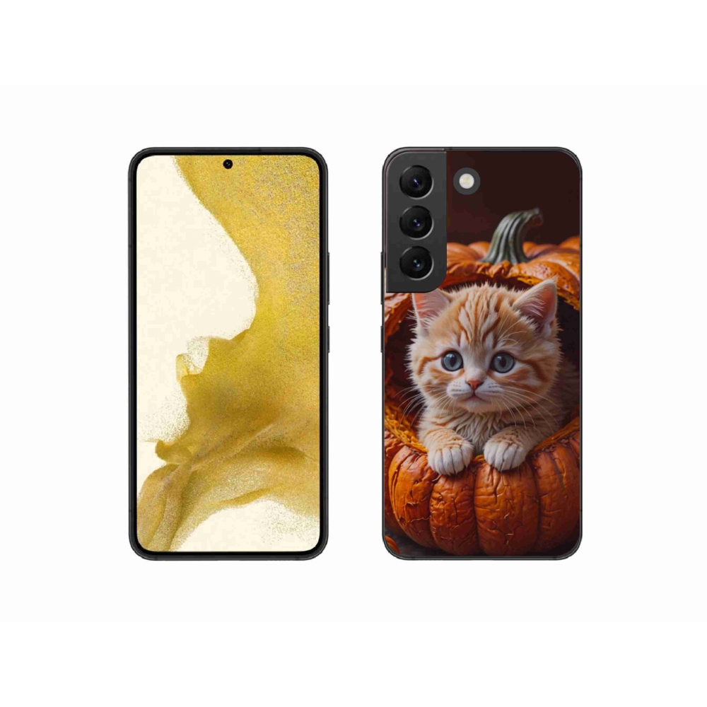 Gélový kryt mmCase na Samsung Galaxy S22 5G - mačiatko a tekvica 2