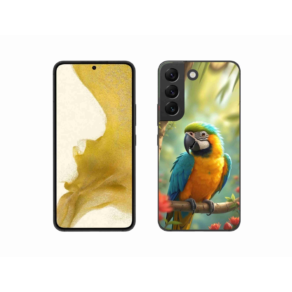 Gélový kryt mmCase na Samsung Galaxy S22 5G - papagáj ara modrožltá