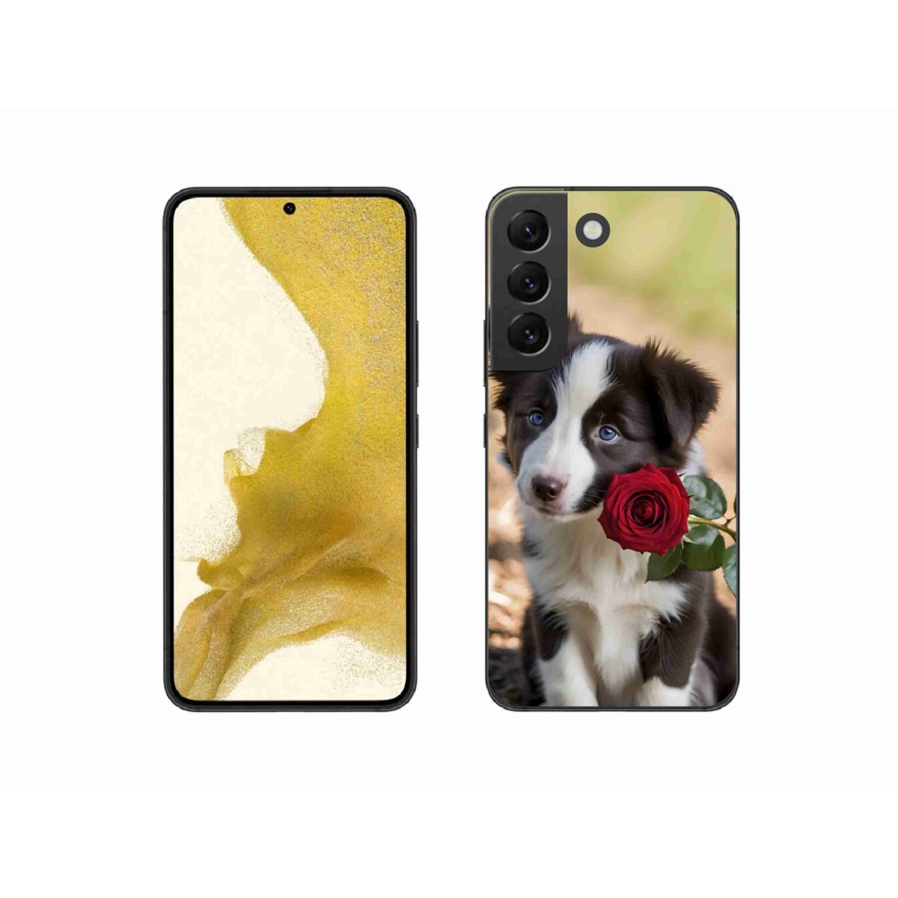 Gélový kryt mmCase na Samsung Galaxy S22 5G - roztomilá border kólia s ružou