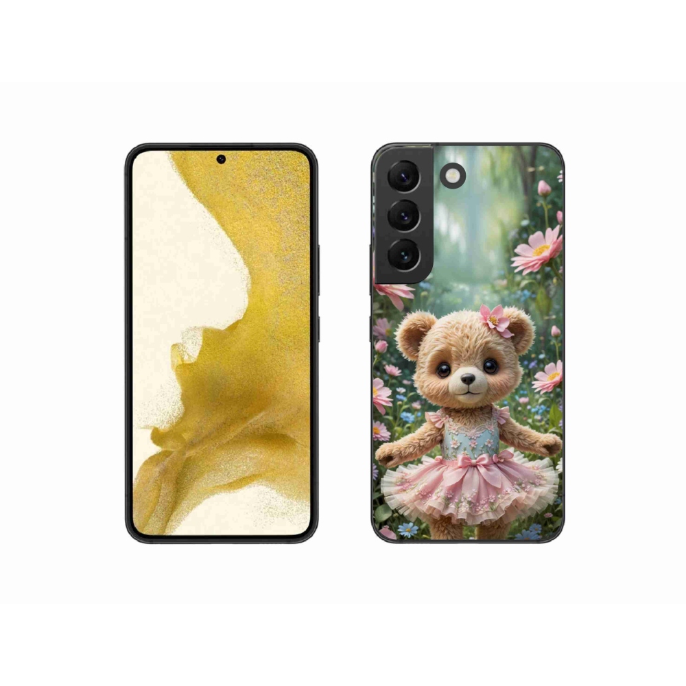 Gélový kryt mmCase na Samsung Galaxy S22 5G - roztomilý medvedík v kvetoch