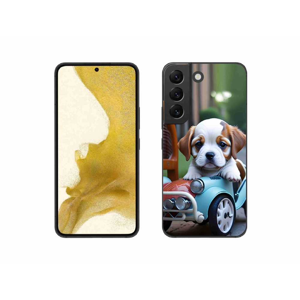 Gélový kryt mmCase na Samsung Galaxy S22 5G - šteňa v retro aute