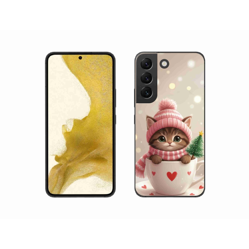 Gélový kryt mmCase na Samsung Galaxy S22 5G - vianočné mačiatko v hrnčeku