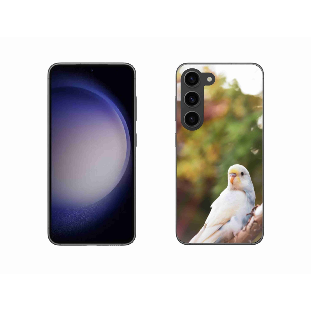 Gélový kryt mmCase na Samsung Galaxy S23 5G - papagáj andulka biela