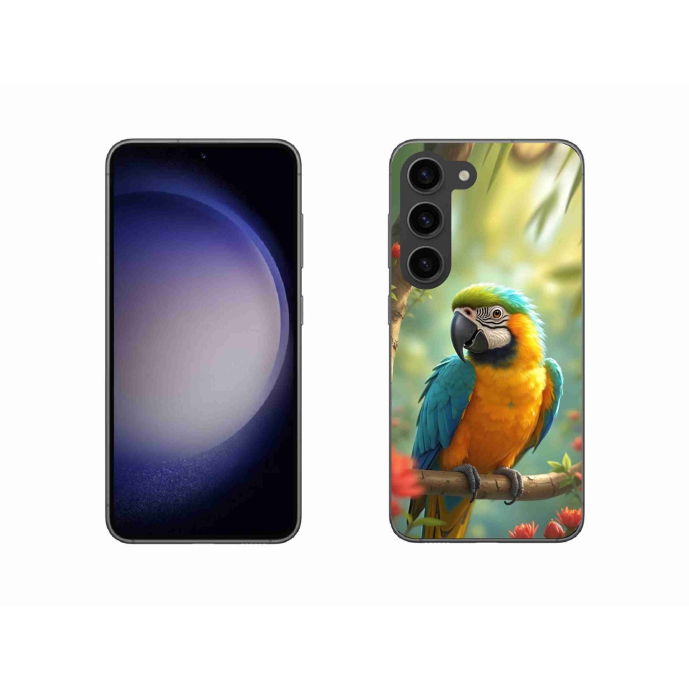 Gélový kryt mmCase na Samsung Galaxy S23 5G - papagáj ara modrožltá