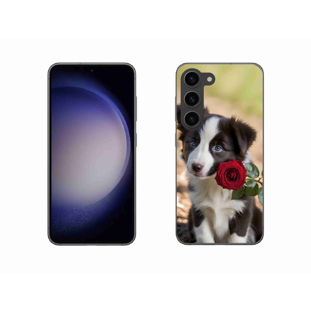 Gélový kryt mmCase na Samsung Galaxy S23 5G - roztomilá border kólia s ružou