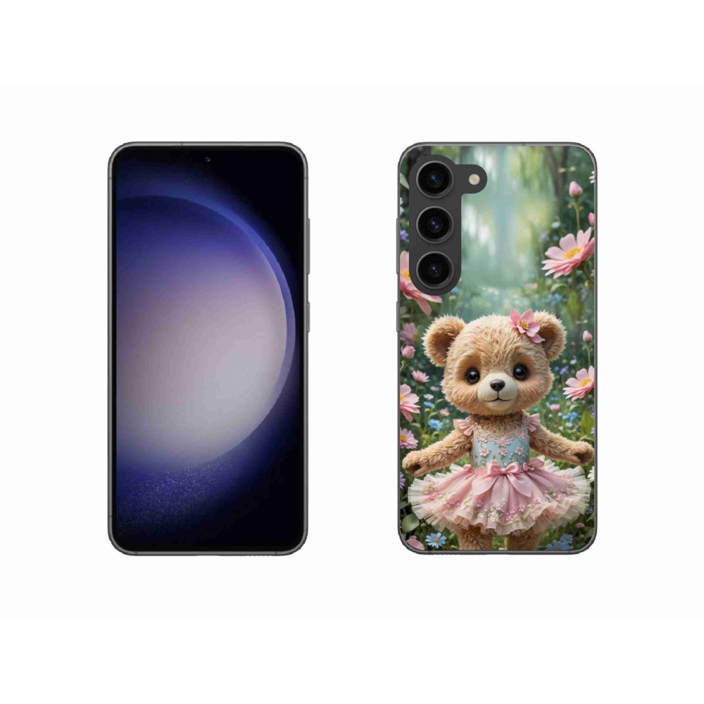 Gélový kryt mmCase na Samsung Galaxy S23 5G - roztomilý medvedík v kvetoch