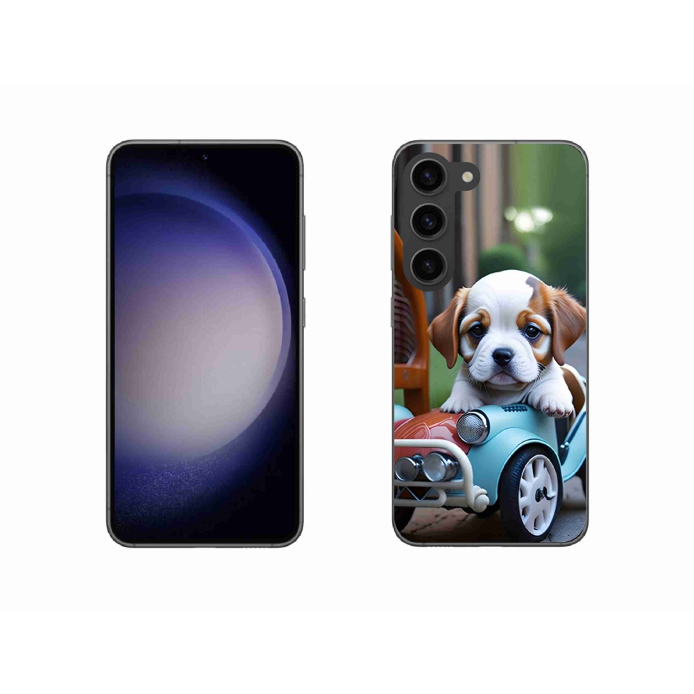 Gélový kryt mmCase na Samsung Galaxy S23 5G - šteňa v retro aute