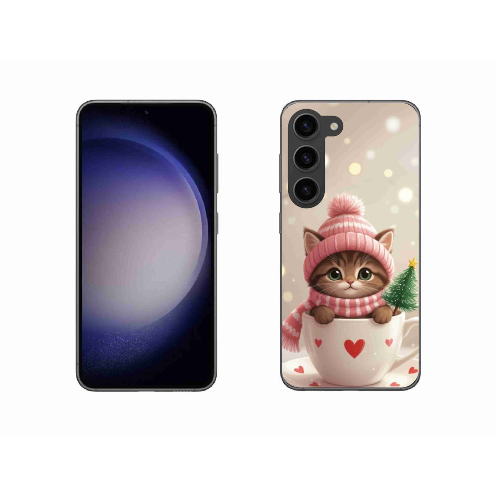Gélový kryt mmCase na Samsung Galaxy S23 5G - vianočné mačiatko v hrnčeku