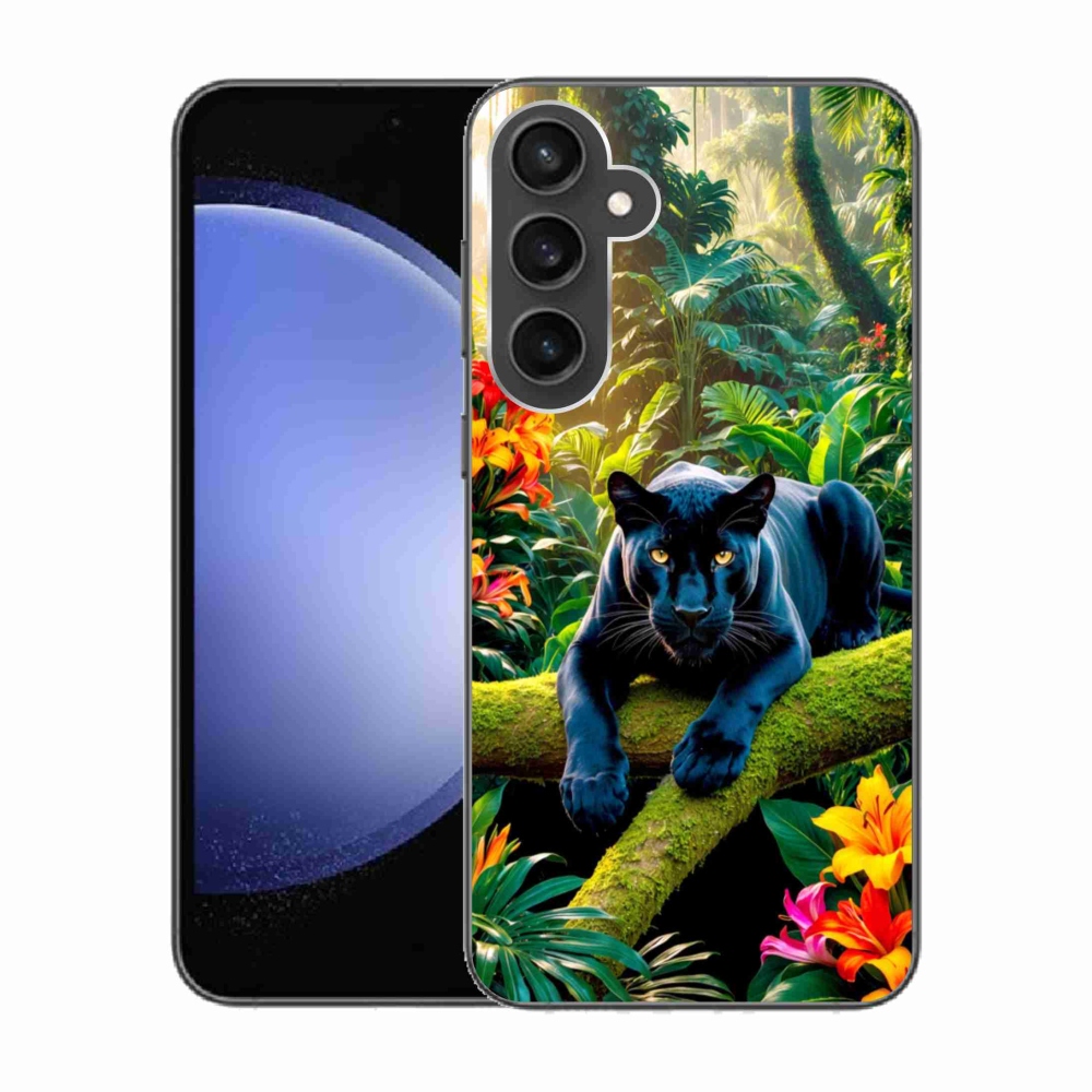 Gélový kryt mmCase na Samsung Galaxy S23 FE - čierny panter v džungli