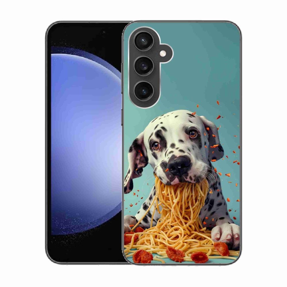 Gélový kryt mmCase na Samsung Galaxy S23 FE - dalmatín a špagety