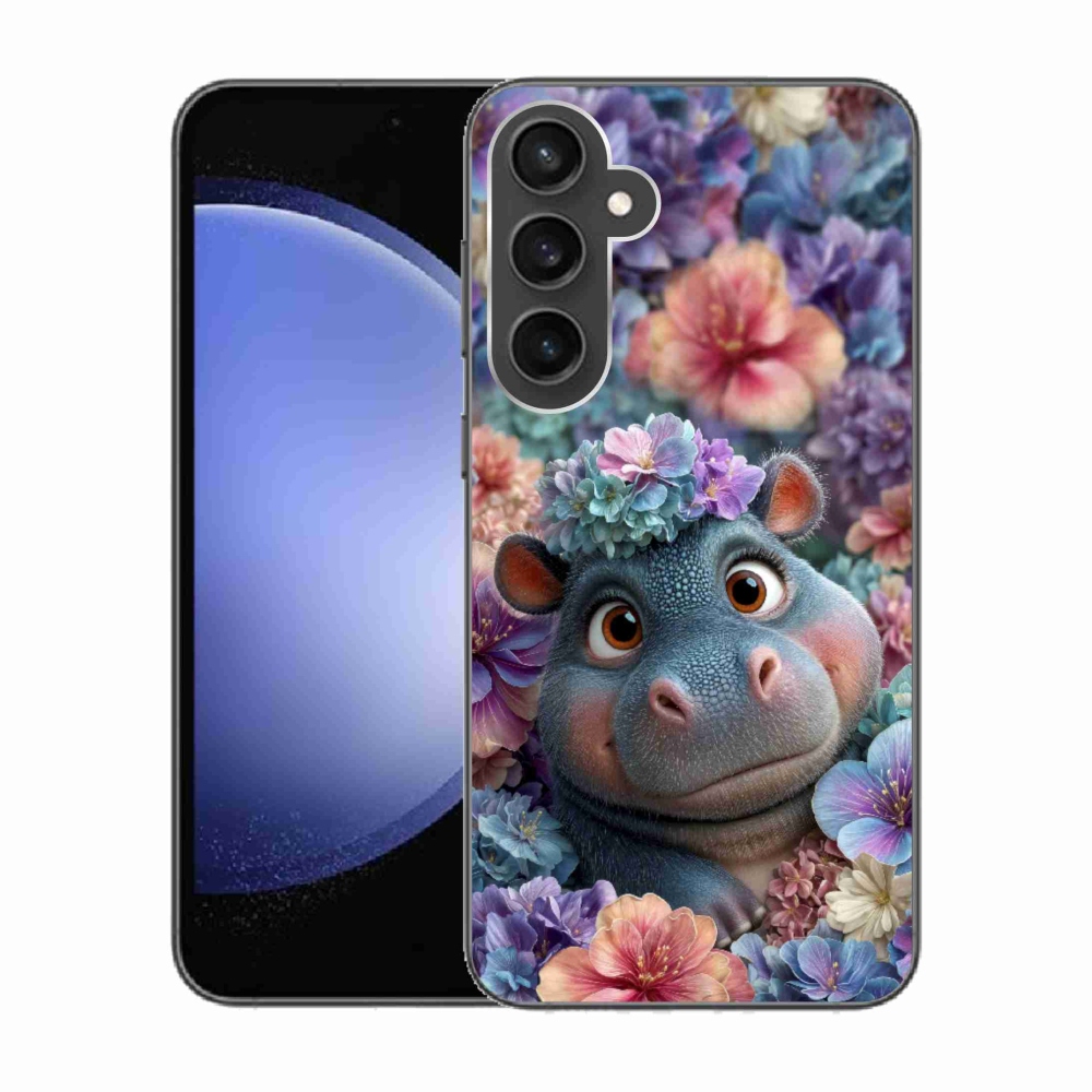 Gélový kryt mmCase na Samsung Galaxy S23 FE - hrošík v kvetoch