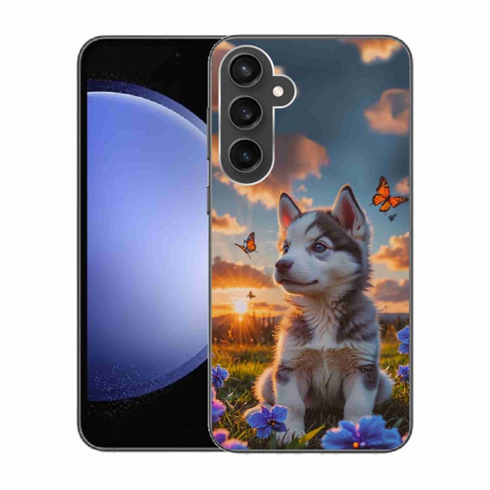 Gélový kryt mmCase na Samsung Galaxy S23 FE - husky pri západe slnka