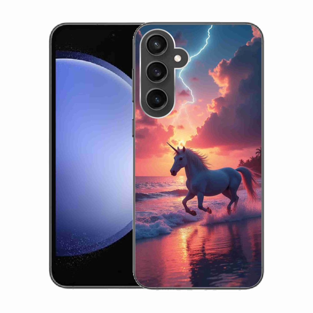 Gélový kryt mmCase na Samsung Galaxy S23 FE - jednorožec na pláži
