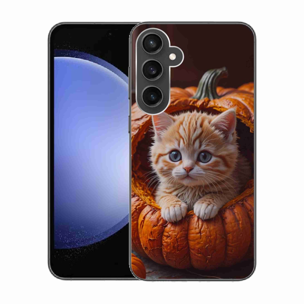 Gélový kryt mmCase na Samsung Galaxy S23 FE - mačiatko a tekvica 2