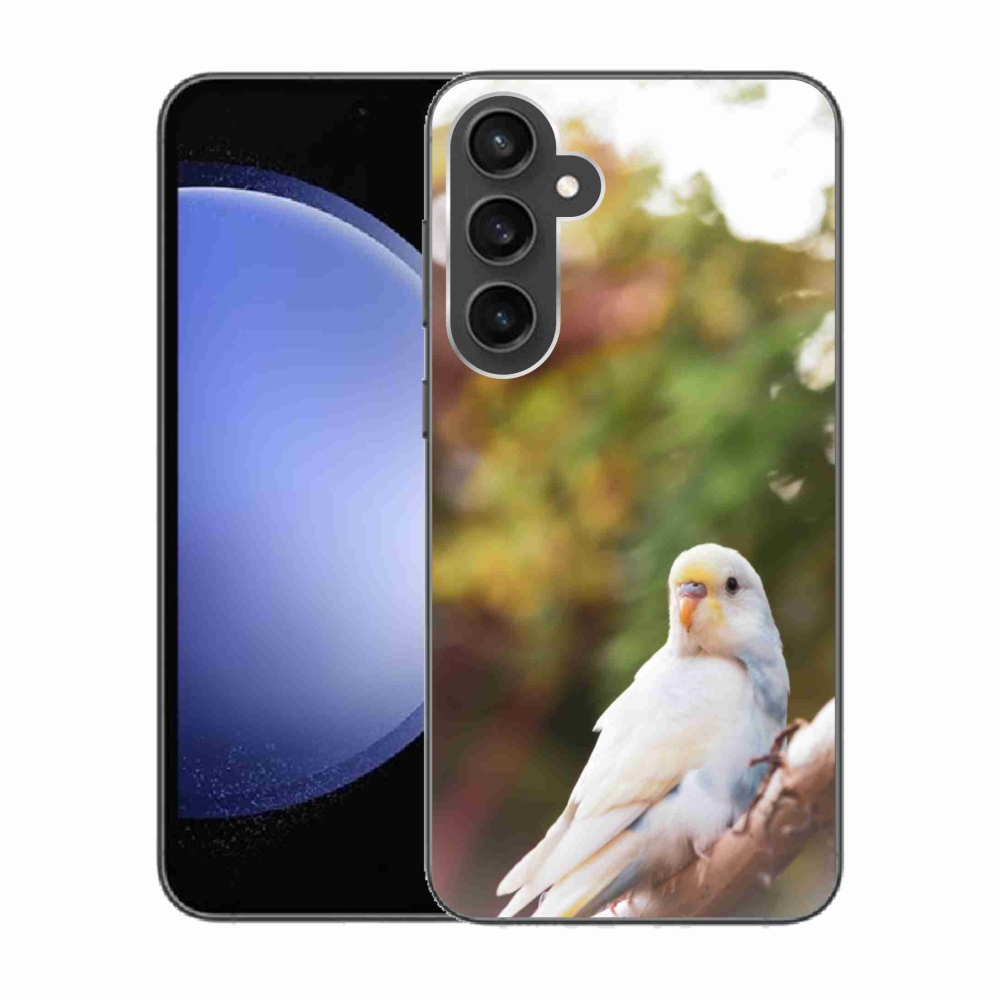 Gélový kryt mmCase na Samsung Galaxy S23 FE - papagáj andulka biela
