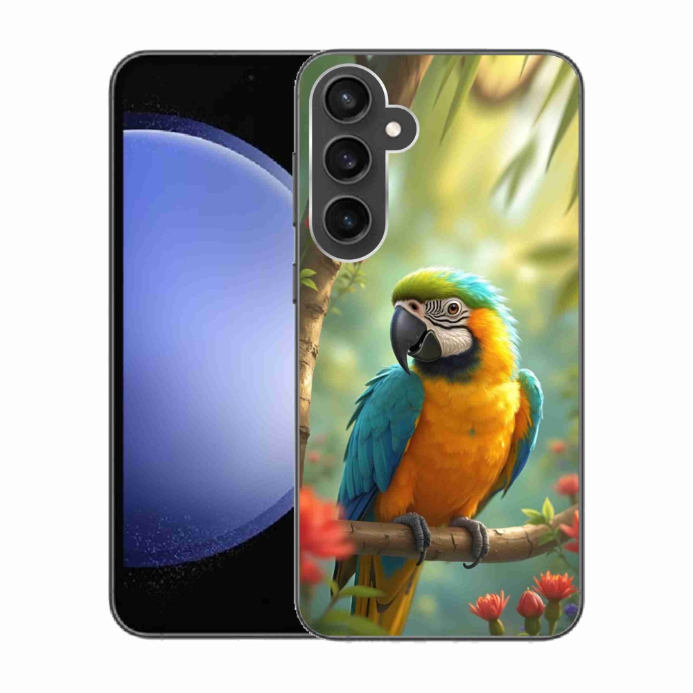 Gélový kryt mmCase na Samsung Galaxy S23 FE - papagáj ara modrožltá