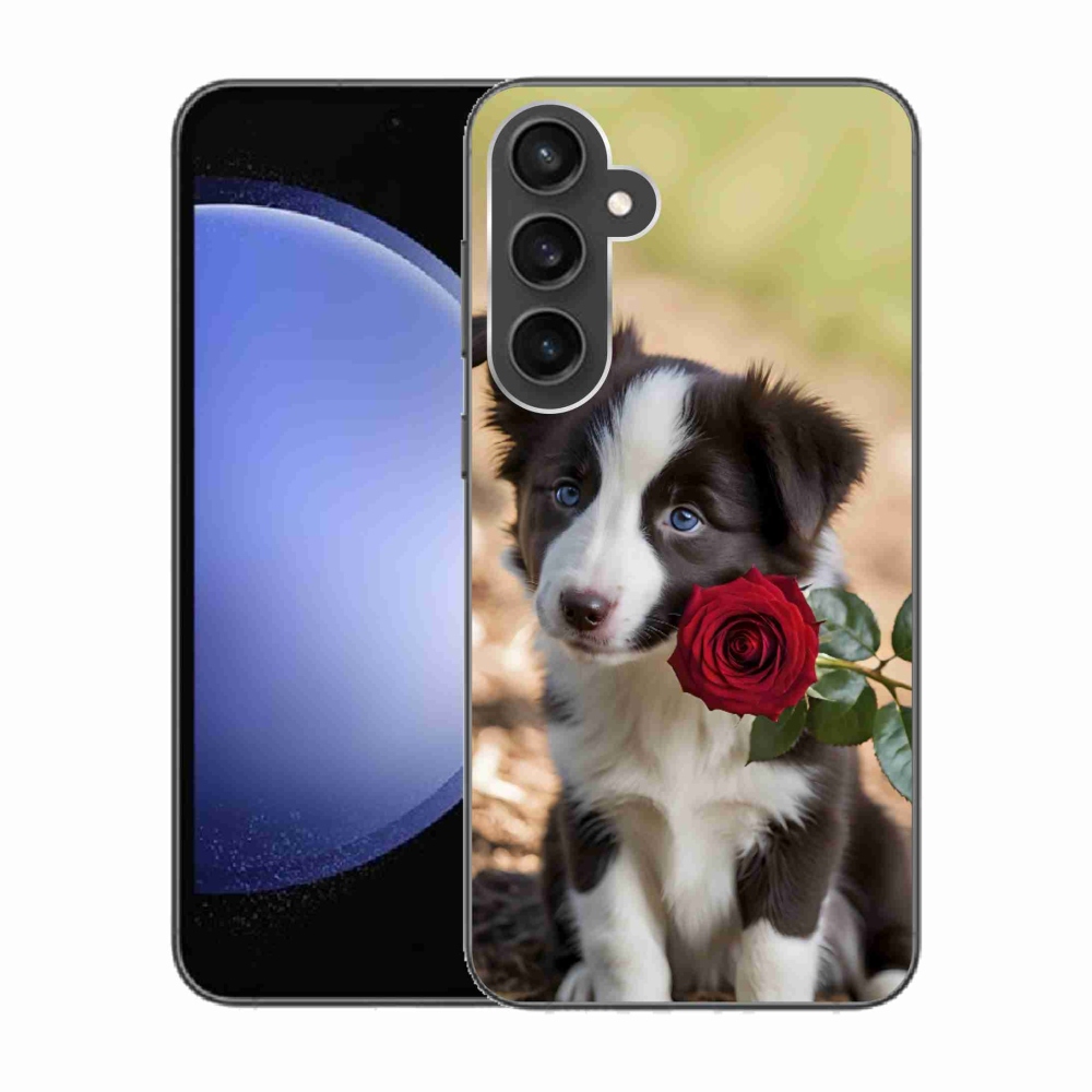 Gélový kryt mmCase na Samsung Galaxy S23 FE - roztomilá border kólia s ružou