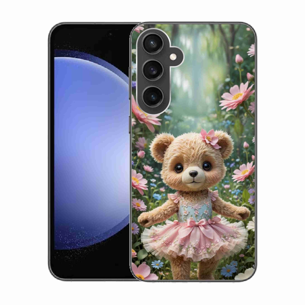Gélový kryt mmCase na Samsung Galaxy S23 FE - roztomilý medvedík v kvetoch