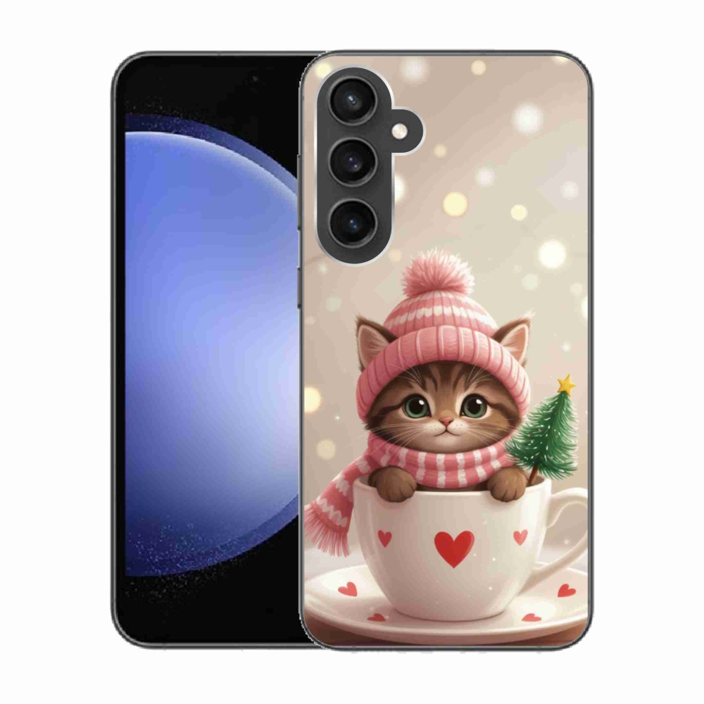 Gélový kryt mmCase na Samsung Galaxy S23 FE - vianočné mačiatko v hrnčeku