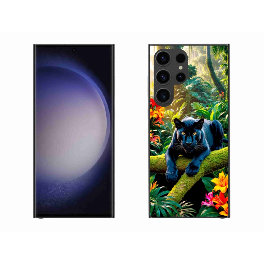Gélový kryt mmCase na Samsung Galaxy S23 Ultra 5G - čierny panter v džungli