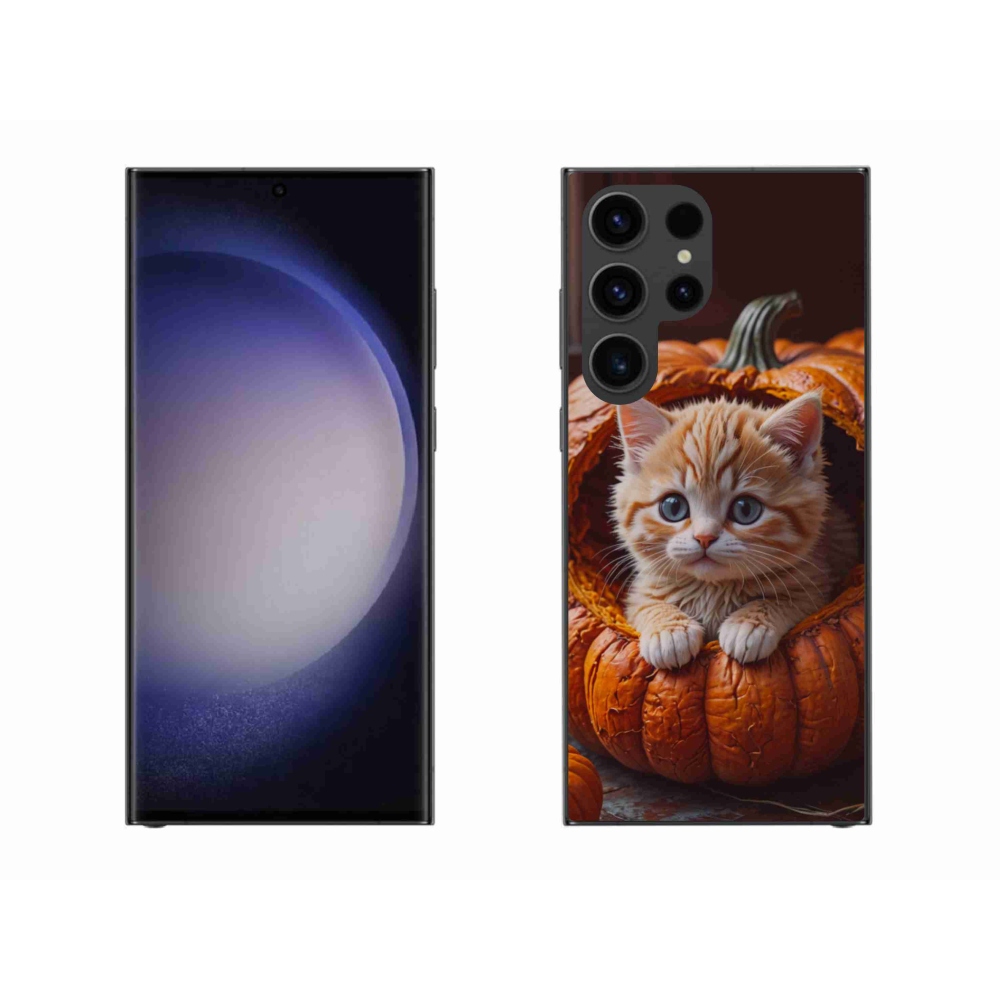 Gélový kryt mmCase na Samsung Galaxy S23 Ultra 5G - mačiatko a tekvica 2