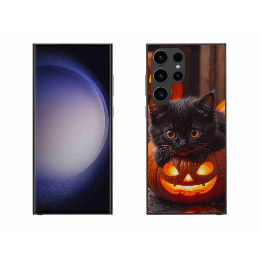 Gélový kryt mmCase na Samsung Galaxy S23 Ultra 5G - mačiatko a tekvica