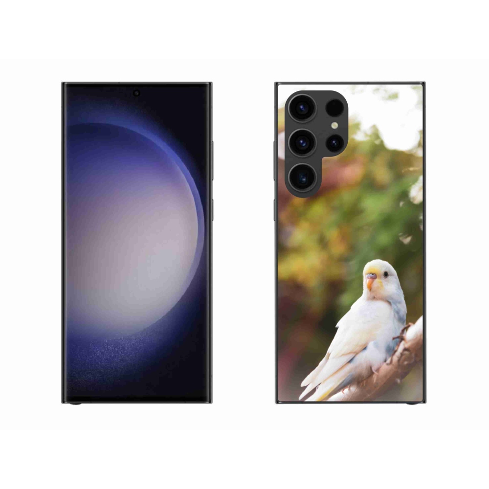 Gélový kryt mmCase na Samsung Galaxy S23 Ultra 5G - papagáj andulka biela