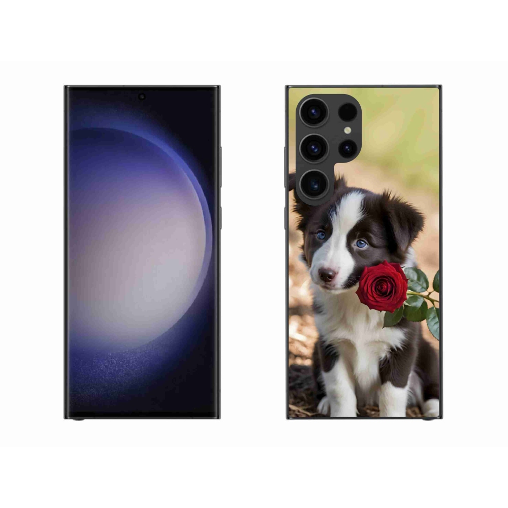 Gélový kryt mmCase na Samsung Galaxy S23 Ultra 5G - roztomilá border kólia s ružou