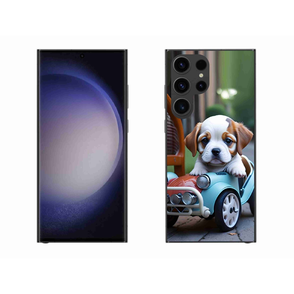 Gélový kryt mmCase na Samsung Galaxy S23 Ultra 5G - šteňa v retro aute