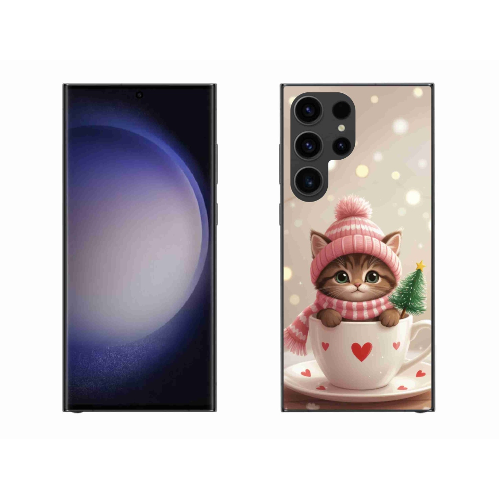 Gélový kryt mmCase na Samsung Galaxy S23 Ultra 5G - vianočné mačiatko v hrnčeku