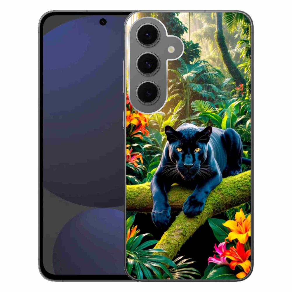 Gélový kryt mmCase na Samsung Galaxy S24 FE - čierny panter v džungli