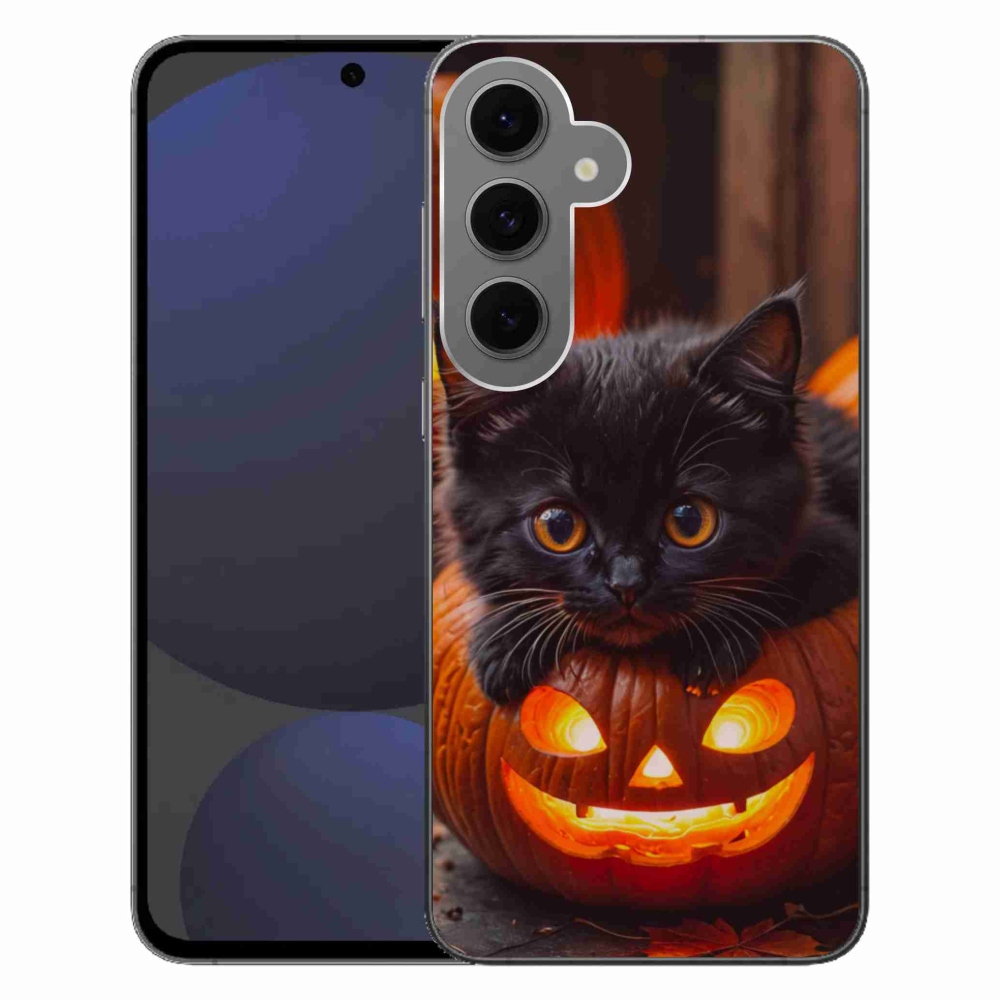 Gélový kryt mmCase na Samsung Galaxy S24 FE - mačiatko a tekvica